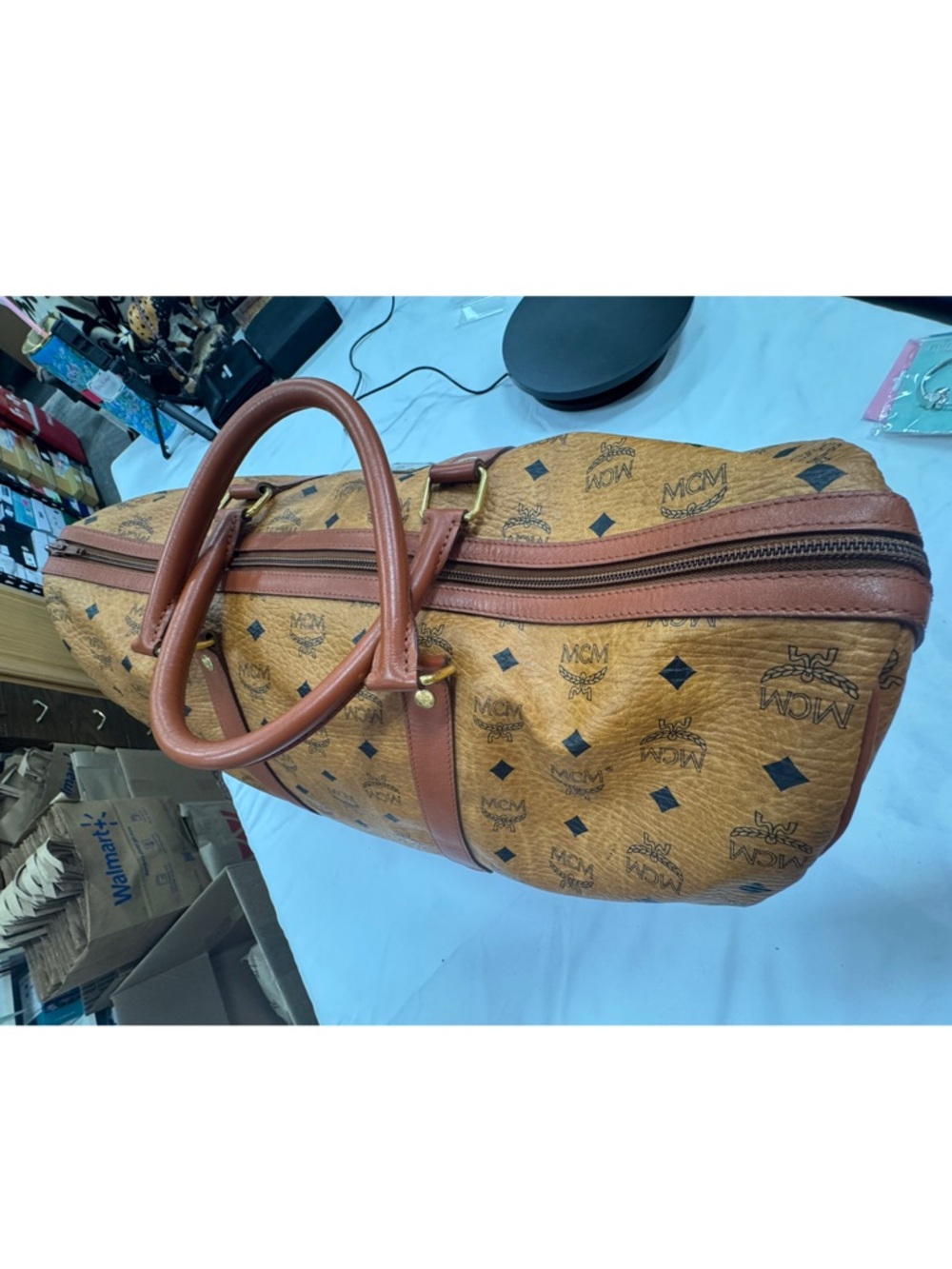 MCM Cognac Visetos Travel Weekender Bag - Picture 4 of 11